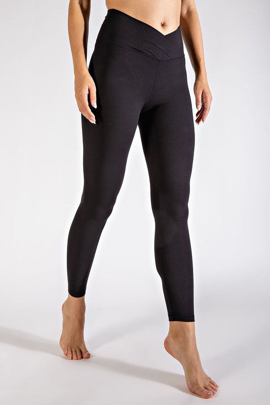 V Waist Full Length Leggings - Pink Peonies