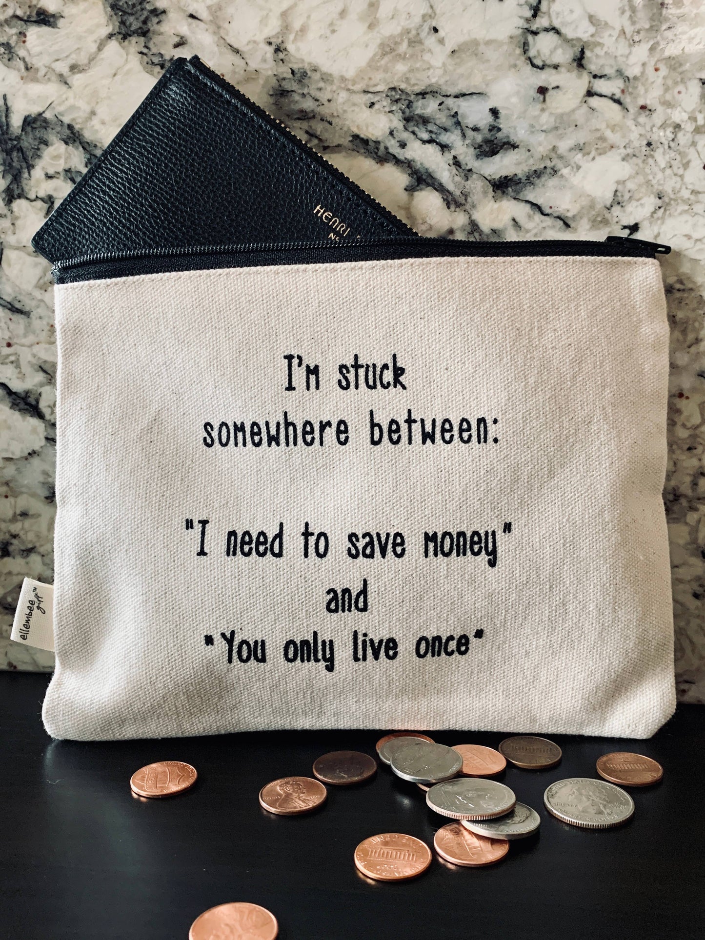 Canvas Zipper Pouch: Only Live Once - Pink Peonies
