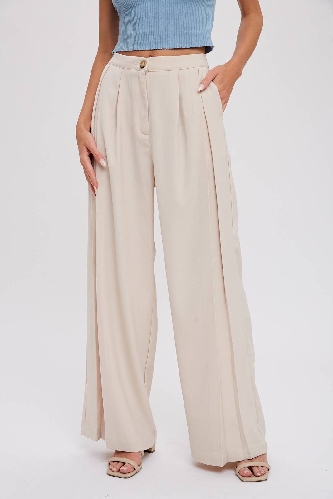 Pintuck Wide Leg Pants - Pink Peonies