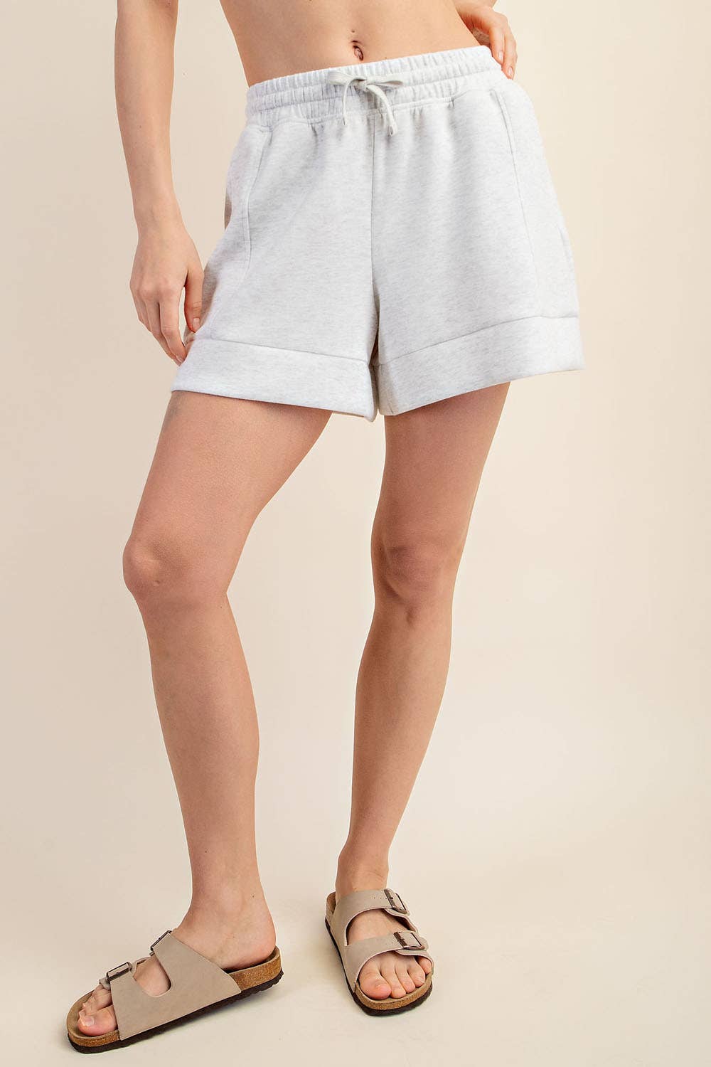 Modal Poly Span Scuba Shorts: Cream - Pink Peonies
