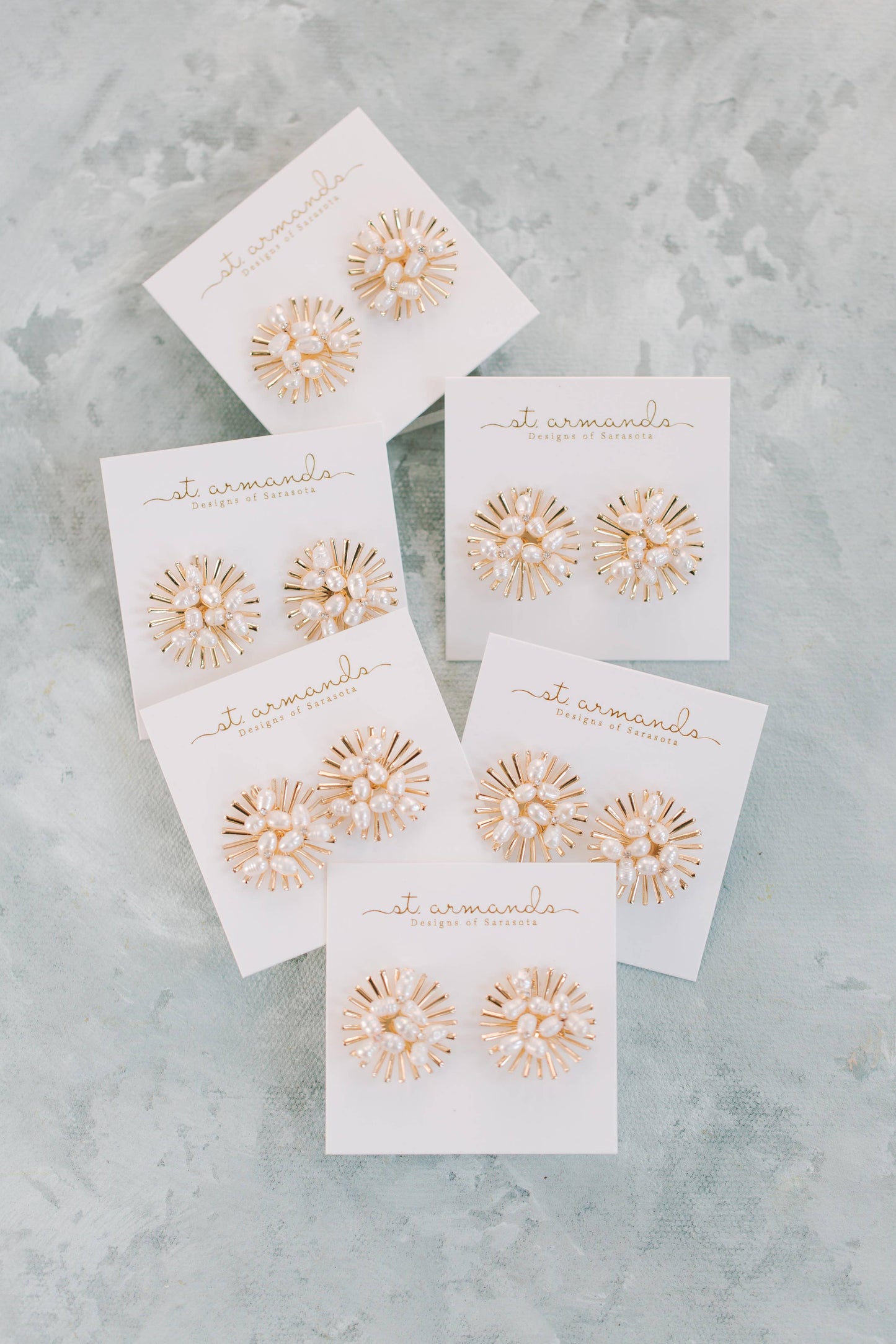 Sunburst Pearl & Rhinestone Statement Stud Earrings - Pink Peonies