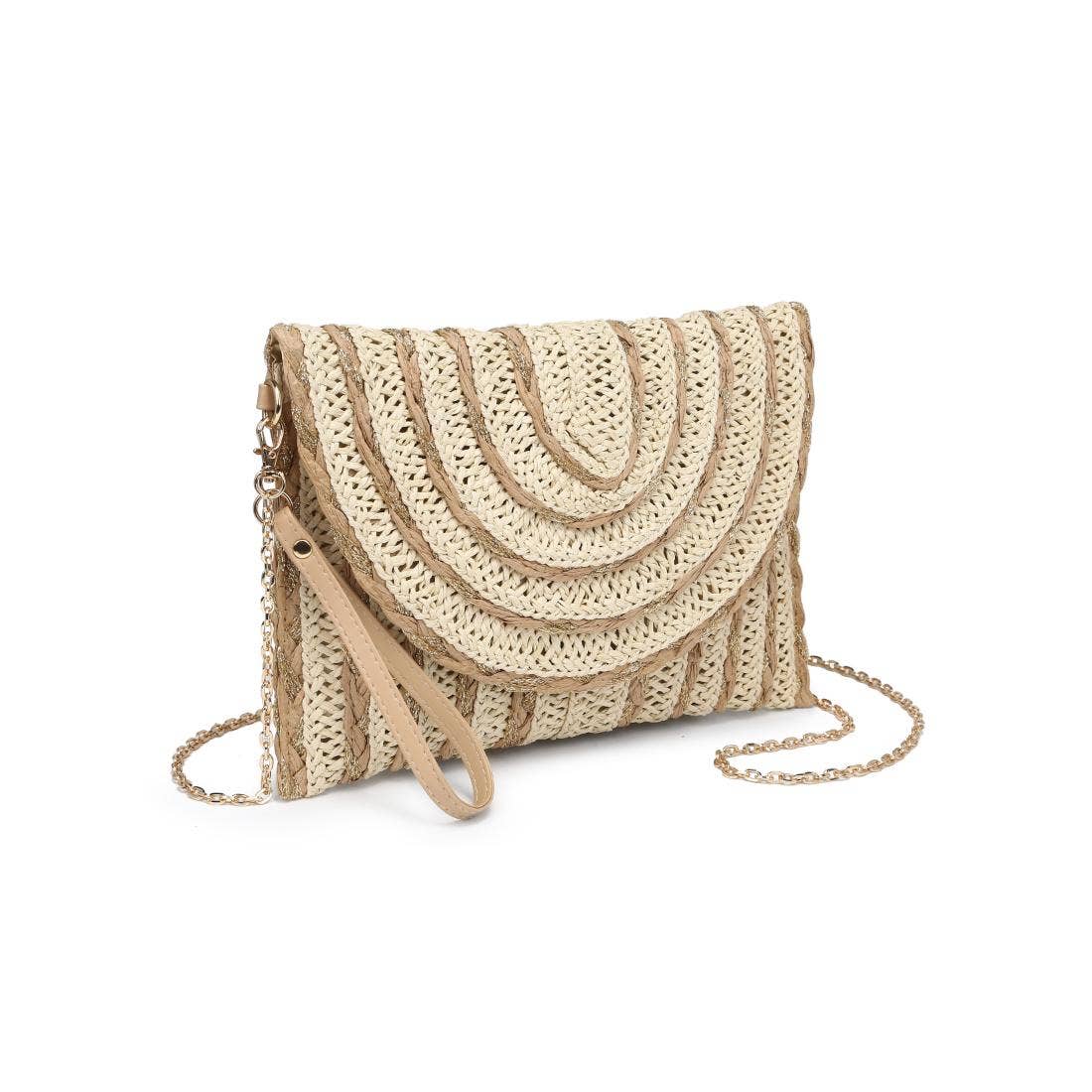 Golden Hour Ruffle Natural Ivory Clutch - Pink Peonies