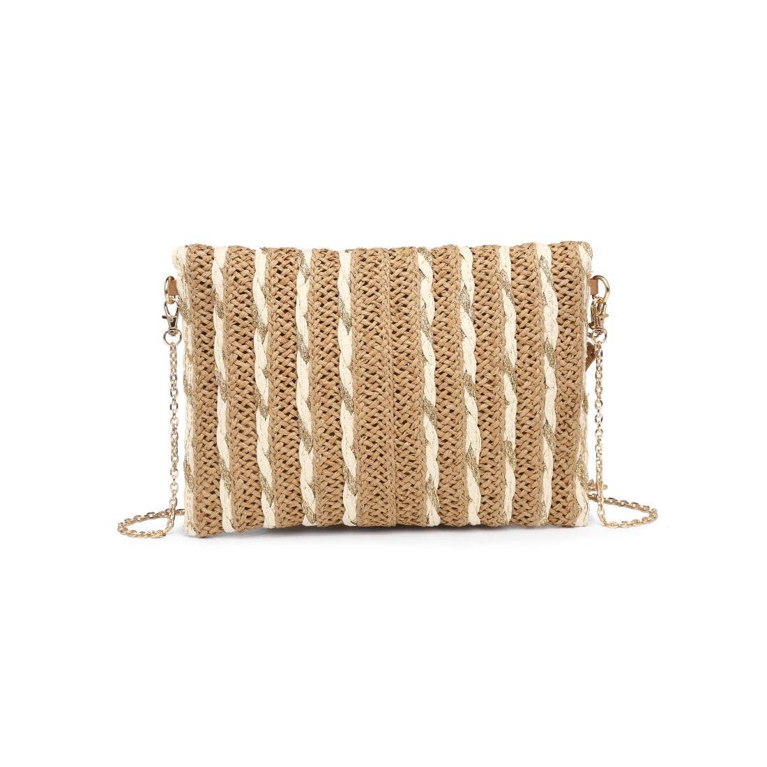 Golden Hour Ruffle Natural Ivory Clutch - Pink Peonies