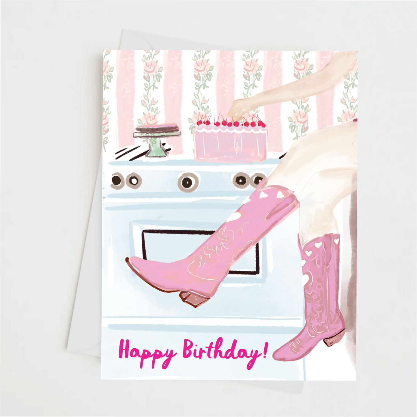 Cowgirl Birthday Card - Pink Peonies