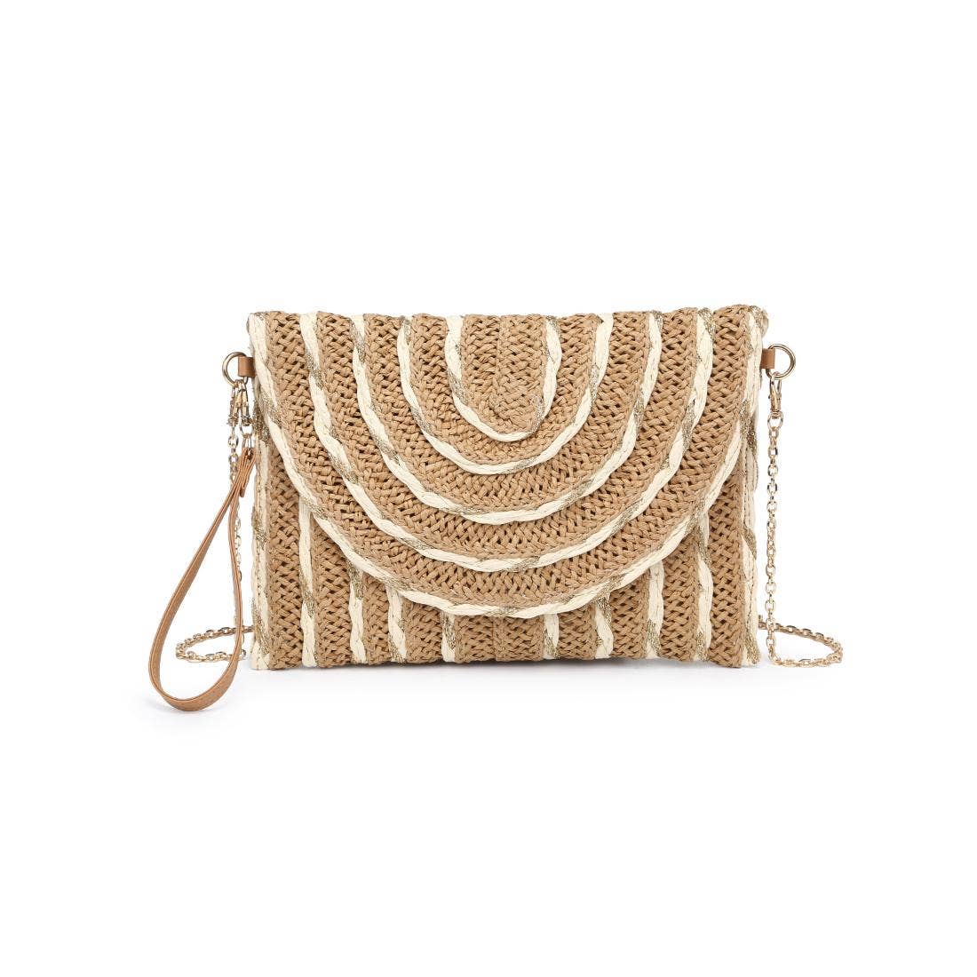 Golden Hour Ruffle Natural Ivory Clutch - Pink Peonies