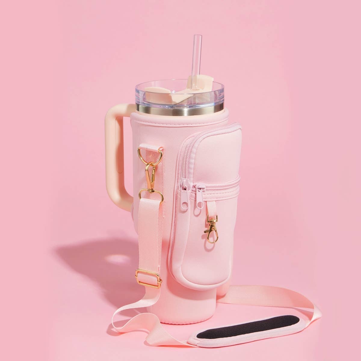 Dual Strap Fit-Cooler™ Sling Tumbler Crossbody Bag: Light Pink - Pink Peonies