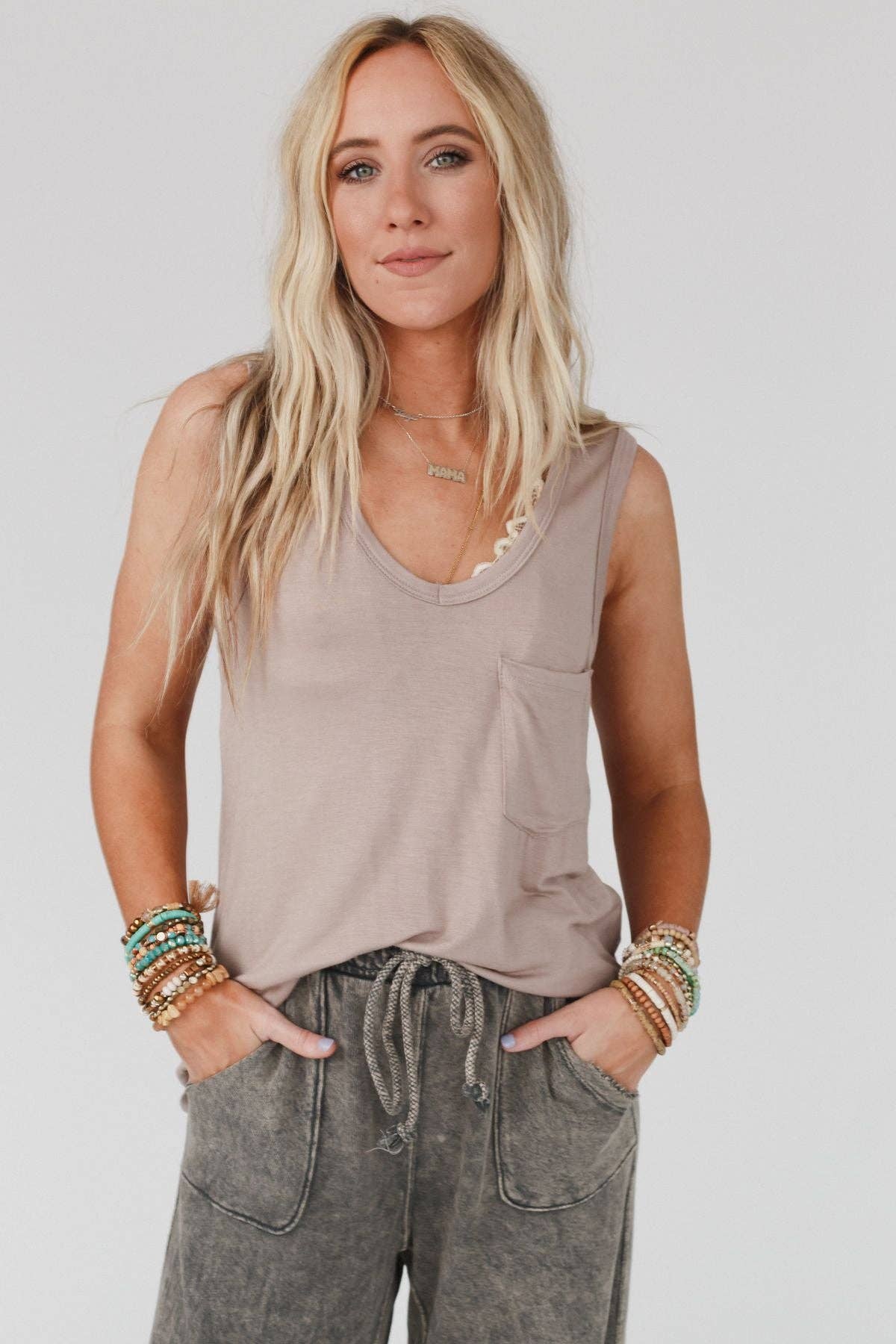 Fluid Scoop Neck Tank Top - Pink Peonies