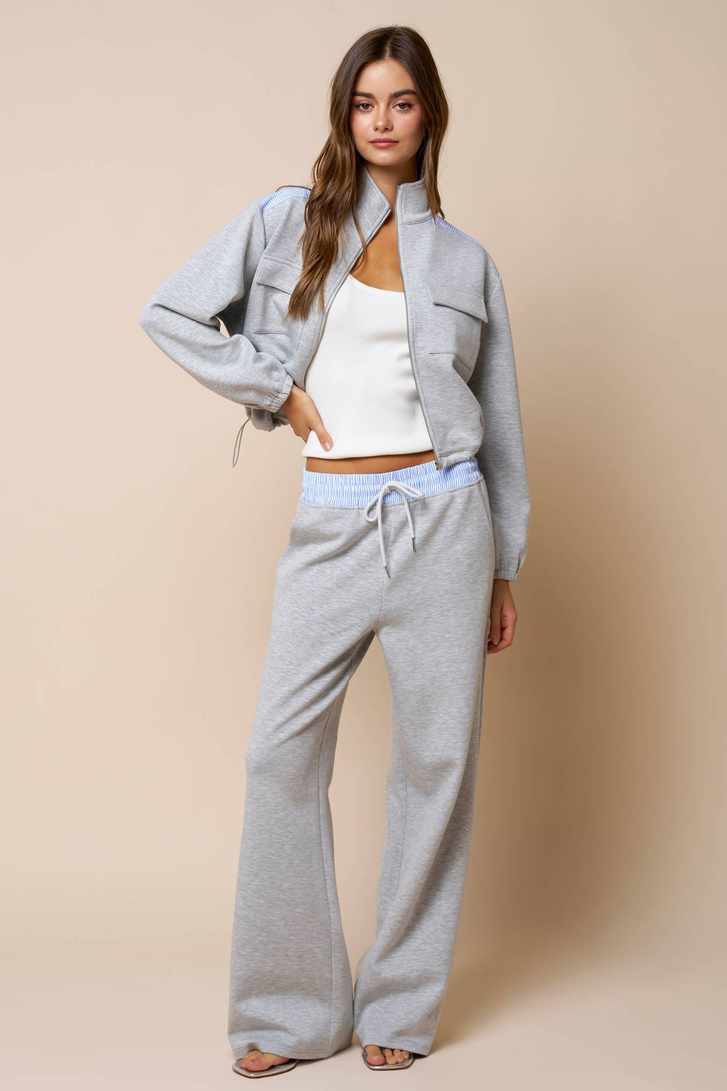 Color Block Zip Up Mock Neck Sweatshirt