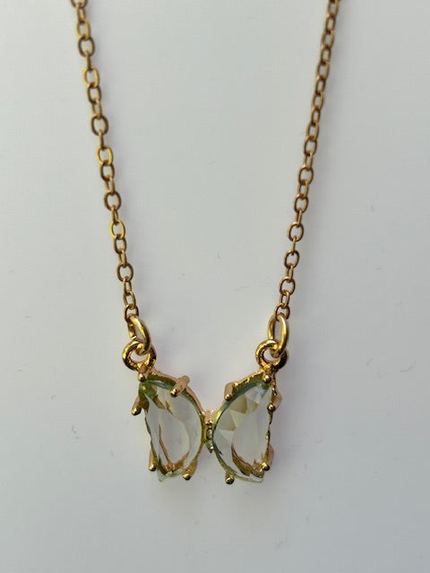 Gold Morning Dew Crystal Butterfly Necklace - Pink Peonies