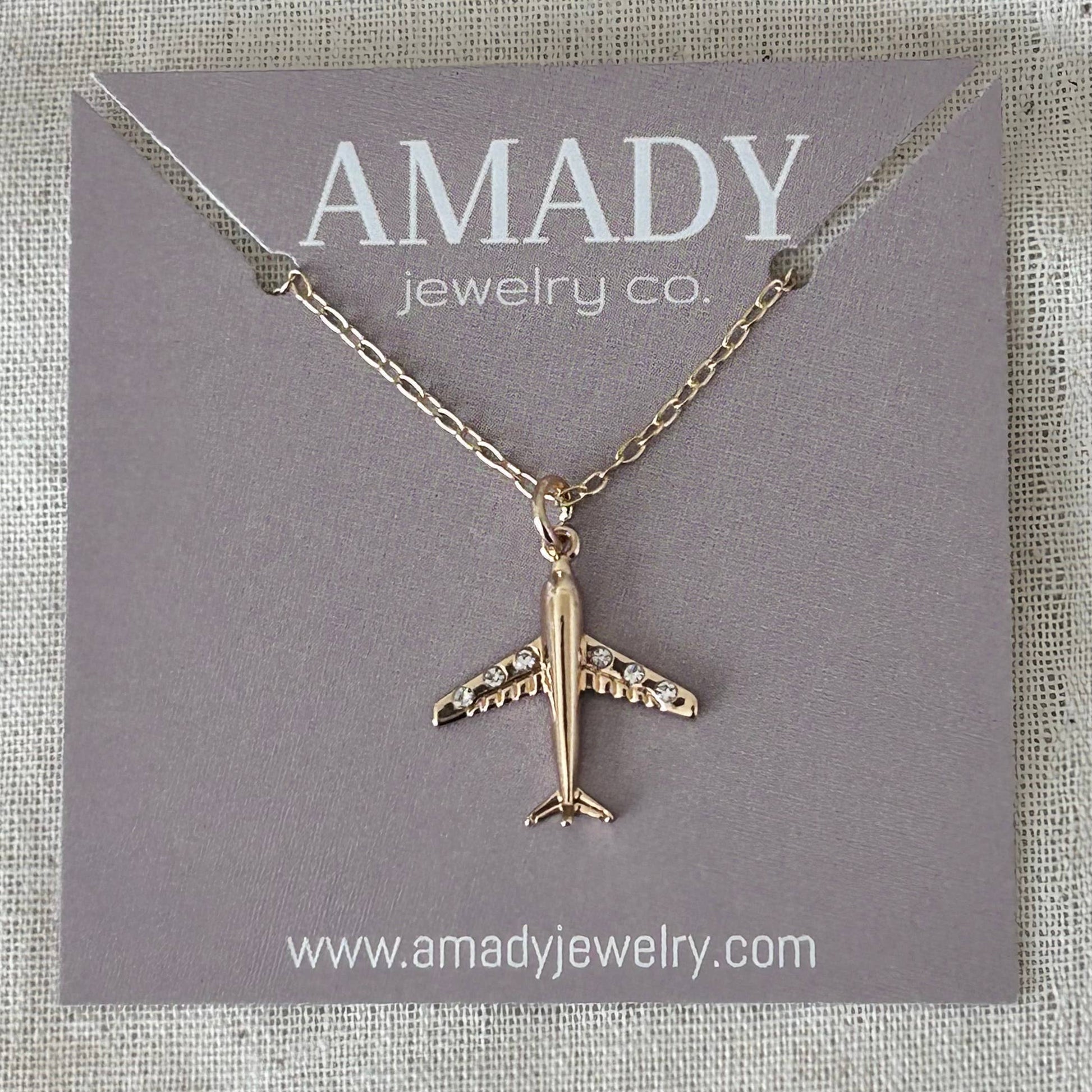 Airplane necklace plane travel necklace aircraft - Pink Peonies