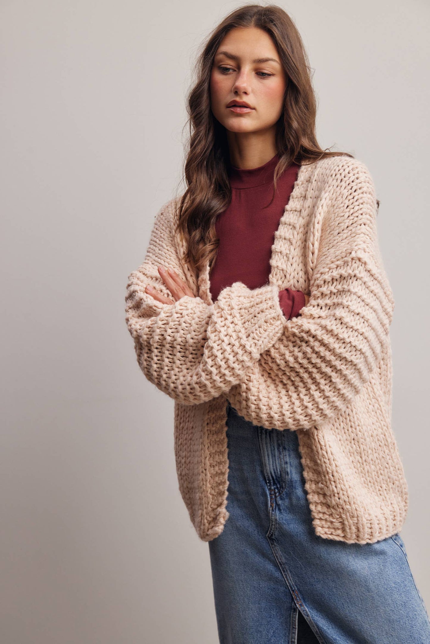 Chunky Knit Heart Back Cardigan