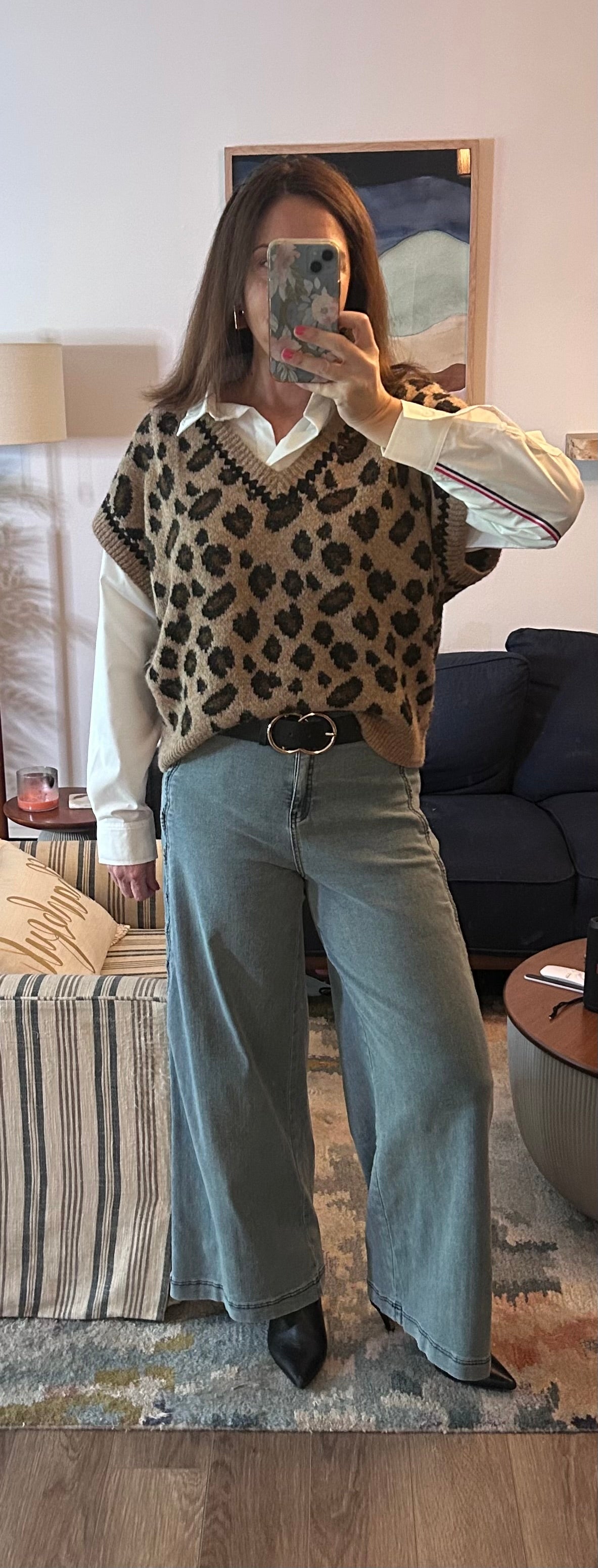 Leopard Crochet Trim Sweater Vest