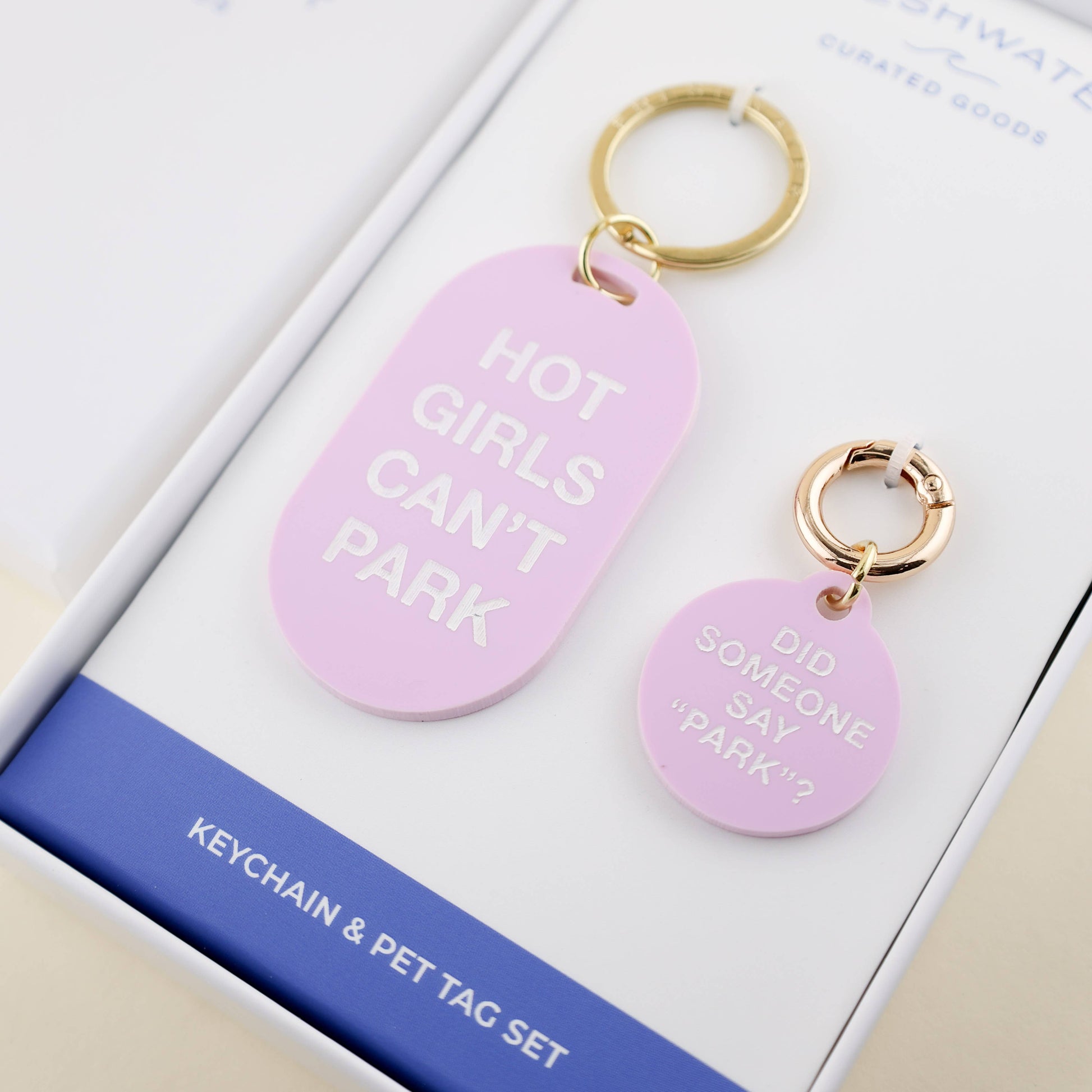 Hot Girls Can't Park Keychain & Pet Tag Gift Set - Pink Peonies