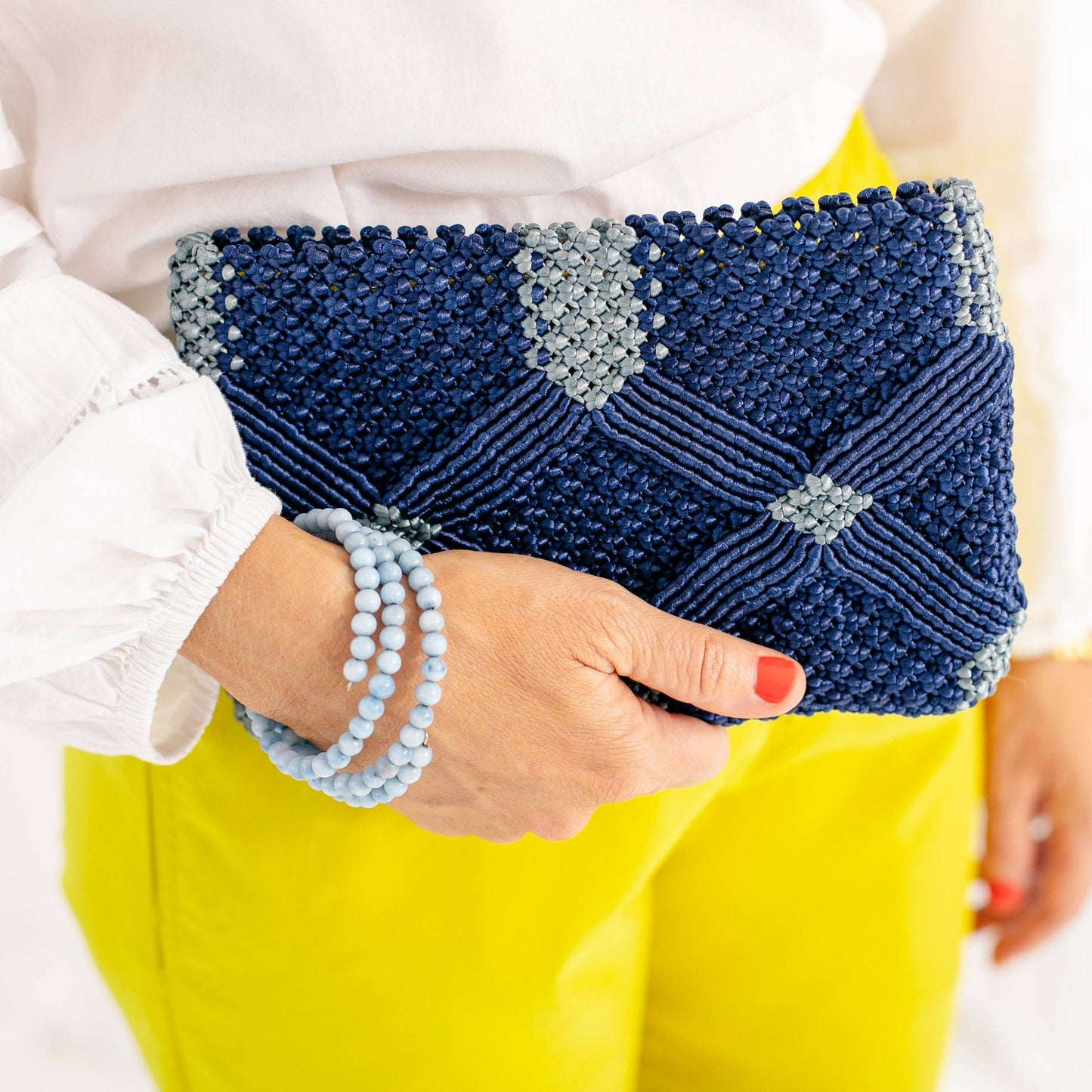 Handmade Macramé Clutch- Navy and Dusty Blue