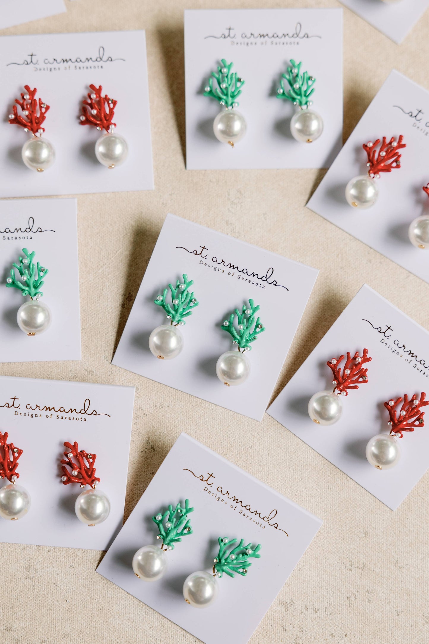 Pearl and Turquoise Coral Mini Statement Earrings - Pink Peonies