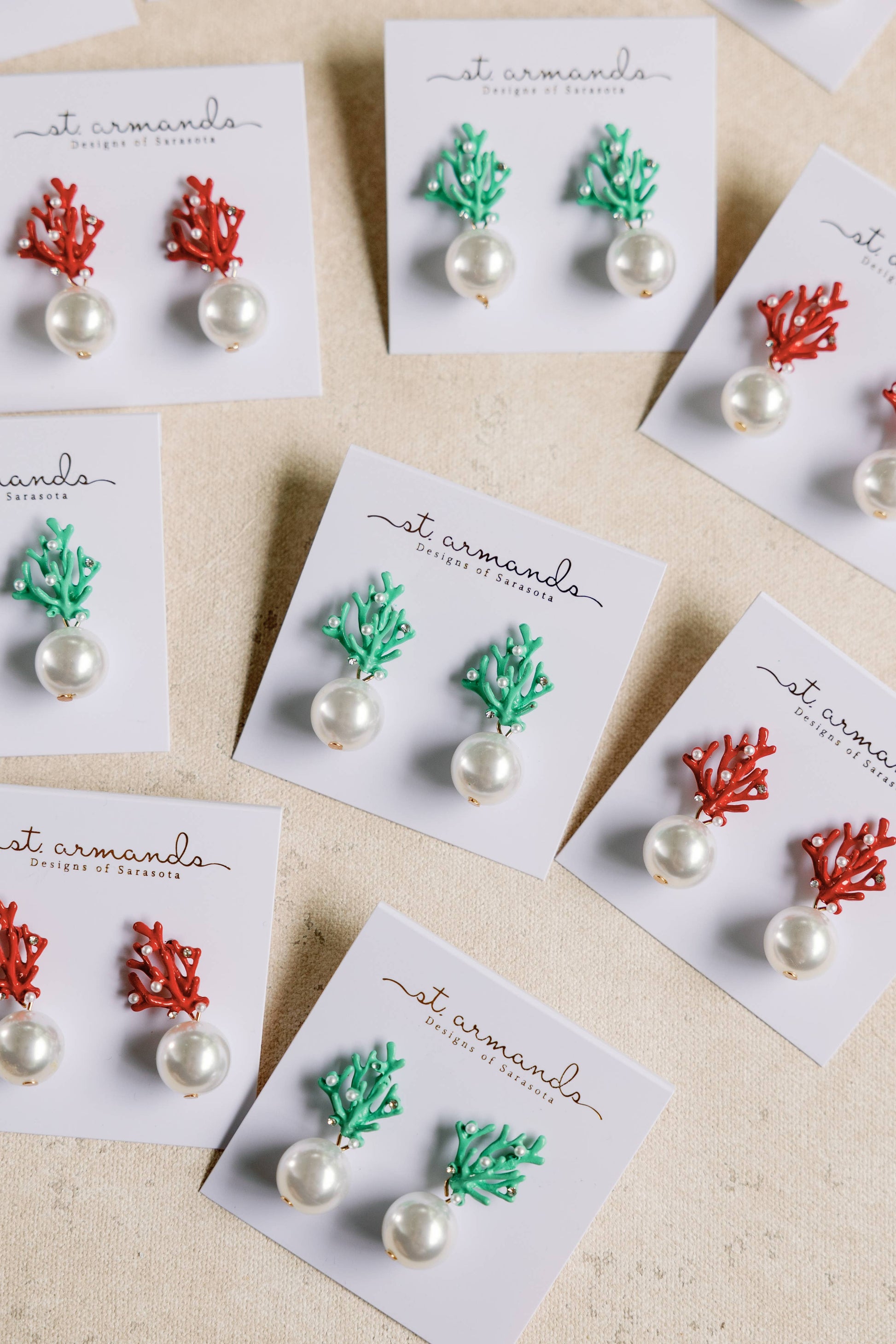 Pearl and Turquoise Coral Mini Statement Earrings - Pink Peonies