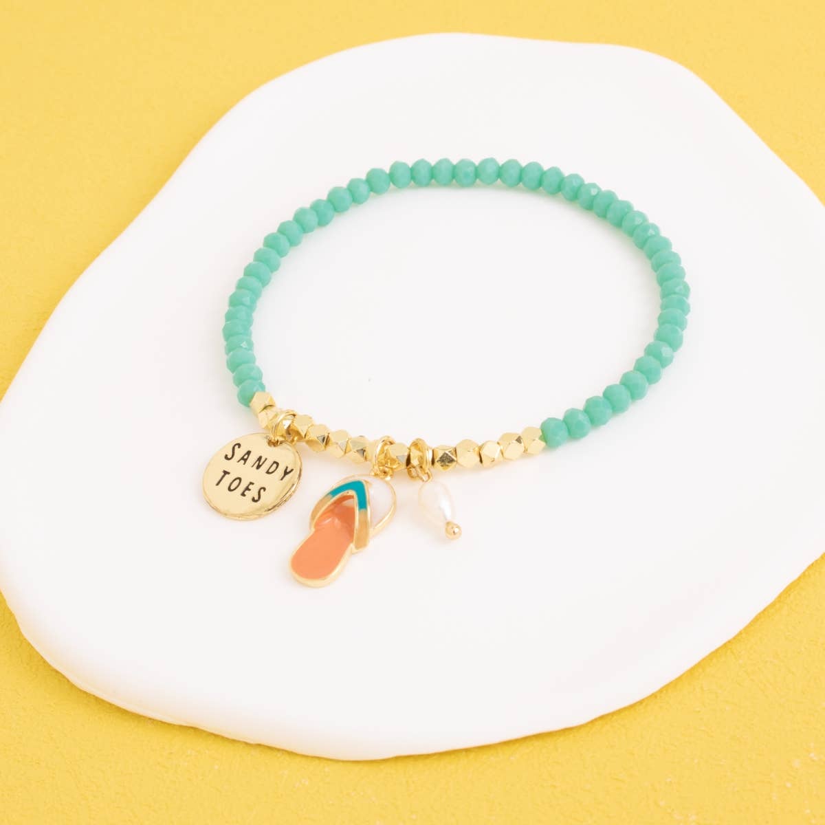 Sandy Toes Sandal Stretch Bracelet - Pink Peonies