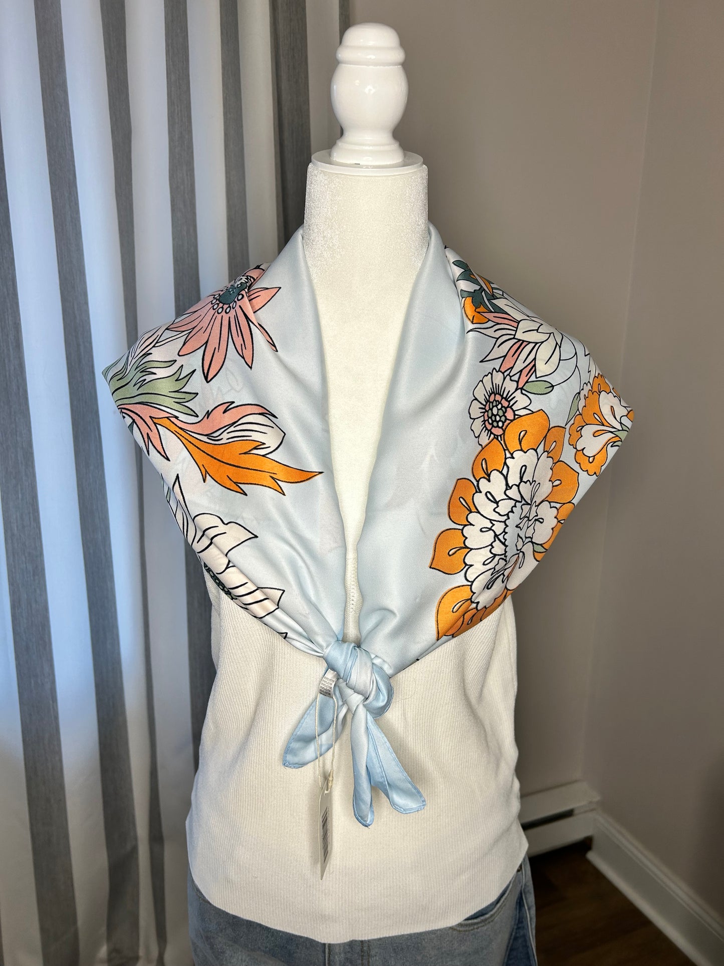 Large Floral Sarong Style Square Scarf - Pink Peonies