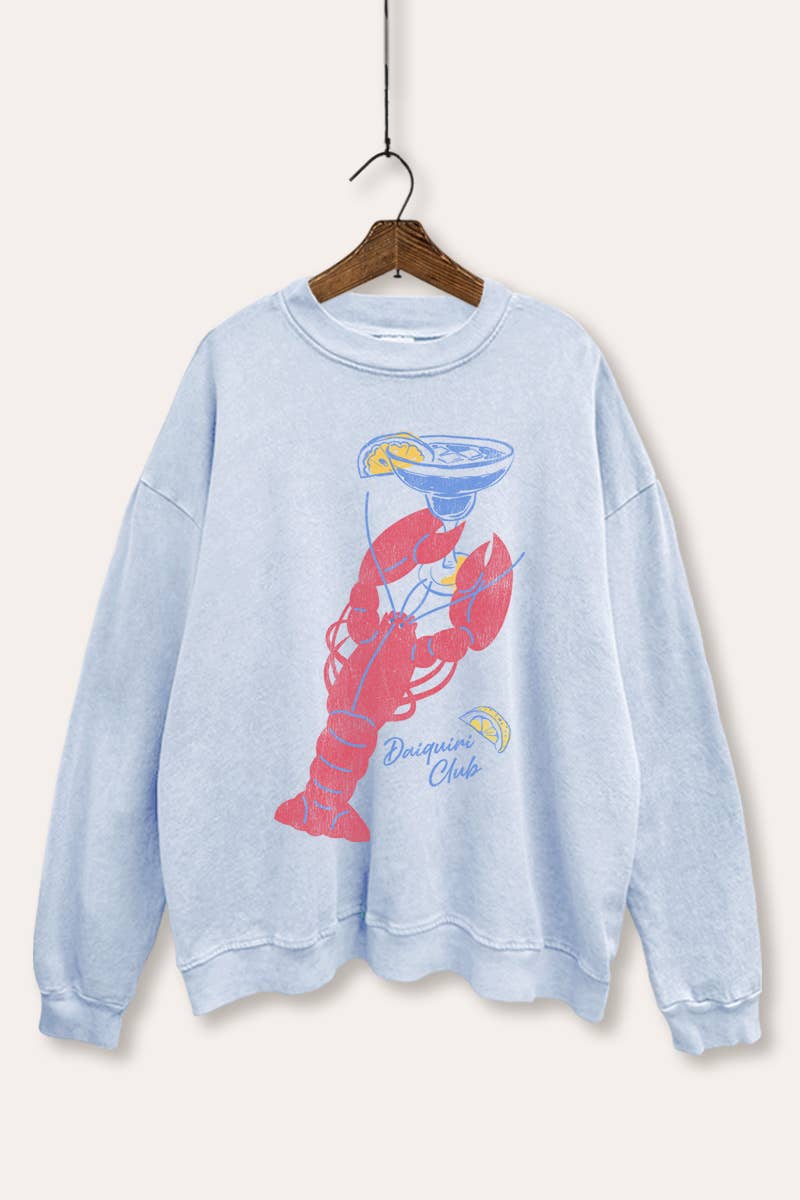 Lobster Cocktail Coastal Graphic Mineral Sweatshirt - Pink Peonies