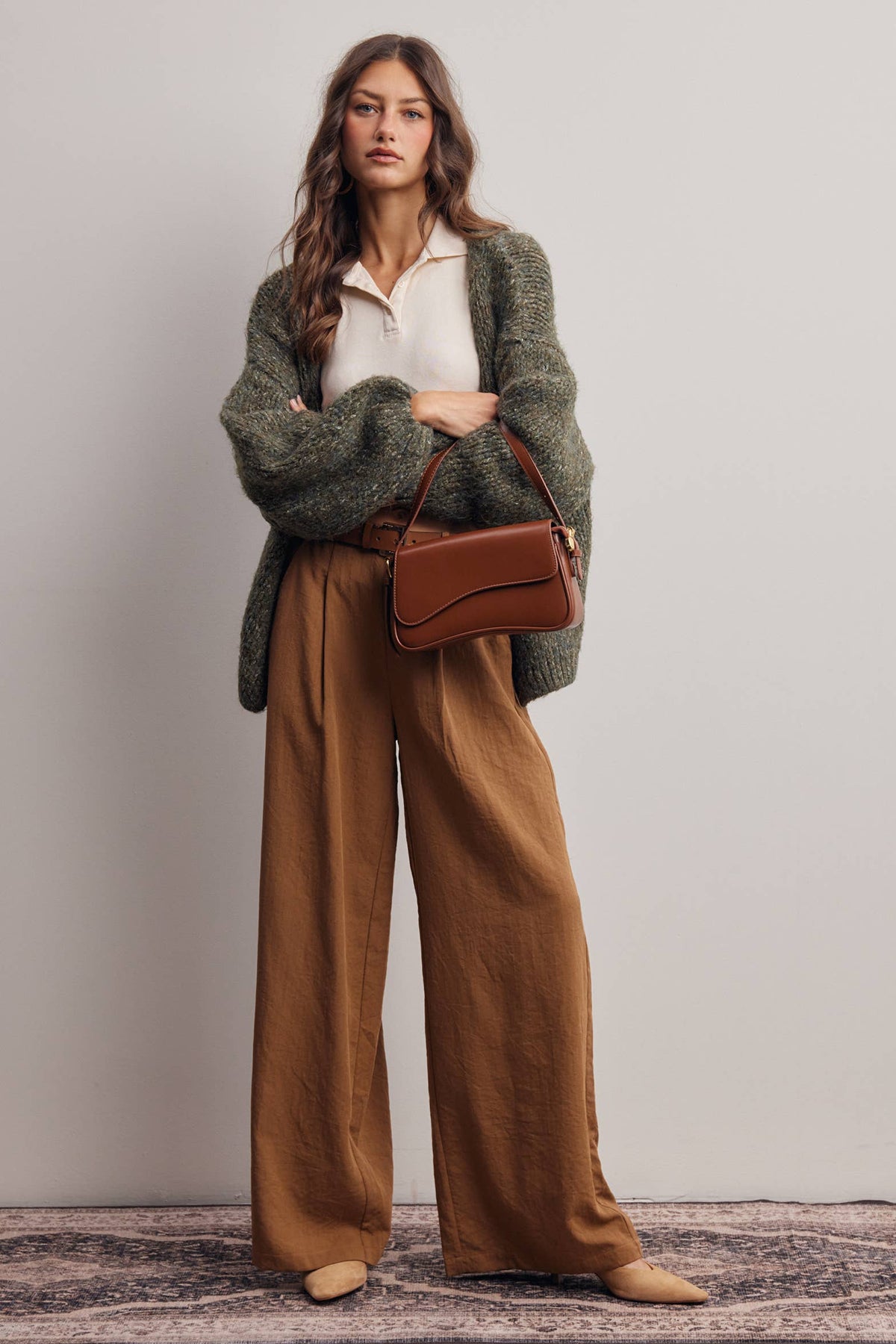 Chunky Soft Touch Knit Cardigan FSW0074: Olive / Contemporary / L