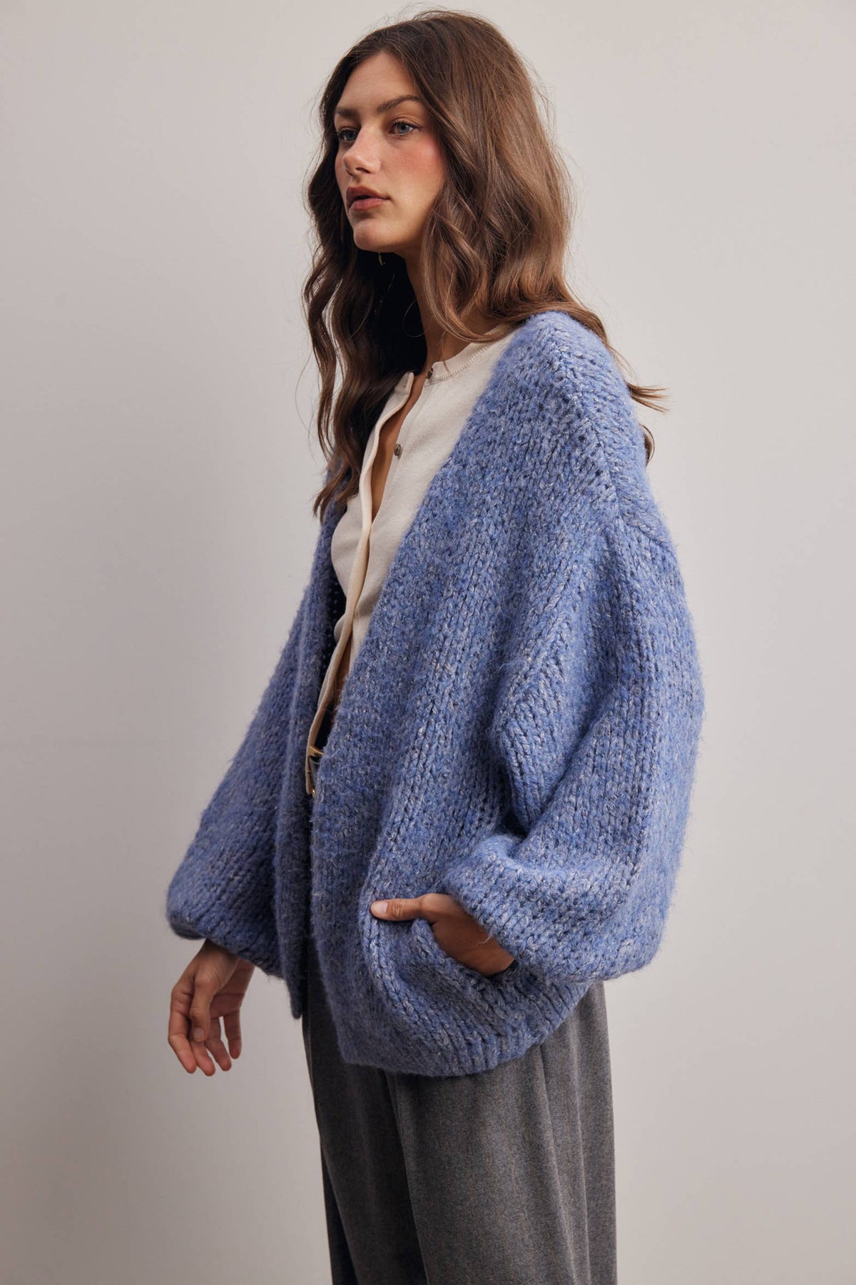 Chunky Soft Touch Knit Cardigan FSW0074: Olive / Contemporary / L