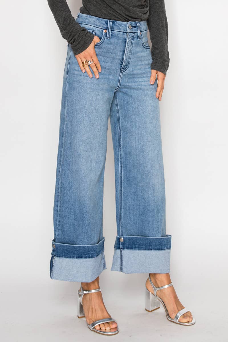 AV Tummy Control Cuffed or Un-Cuffed Jeans - Pink Peonies