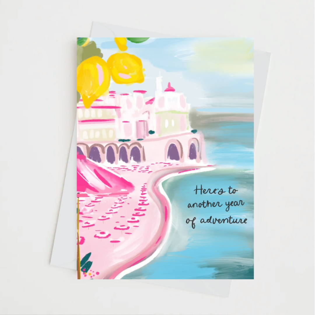 Another Year of Adventure Card - Pink Peonies