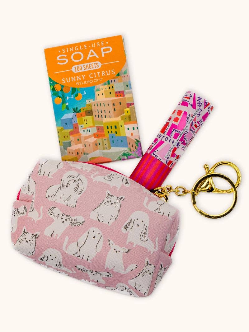 Watchdogs Key Chain Pouch - Pink Peonies