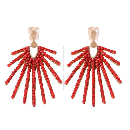 Red Sunburst Statement Drop Earrings - Pink Peonies