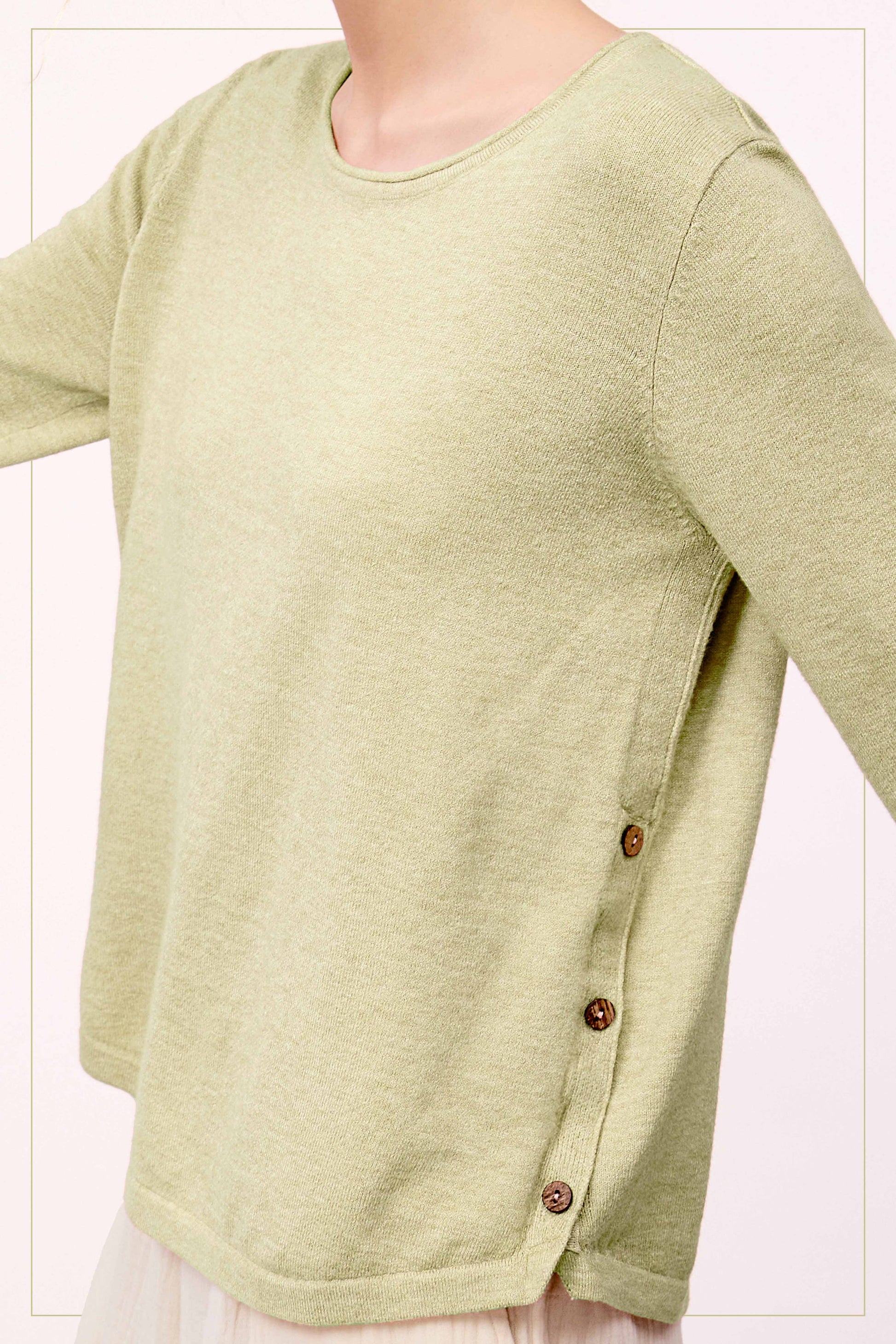 Soft Rolled Hem Side Button Stretchy Knit Top - Pink Peonies