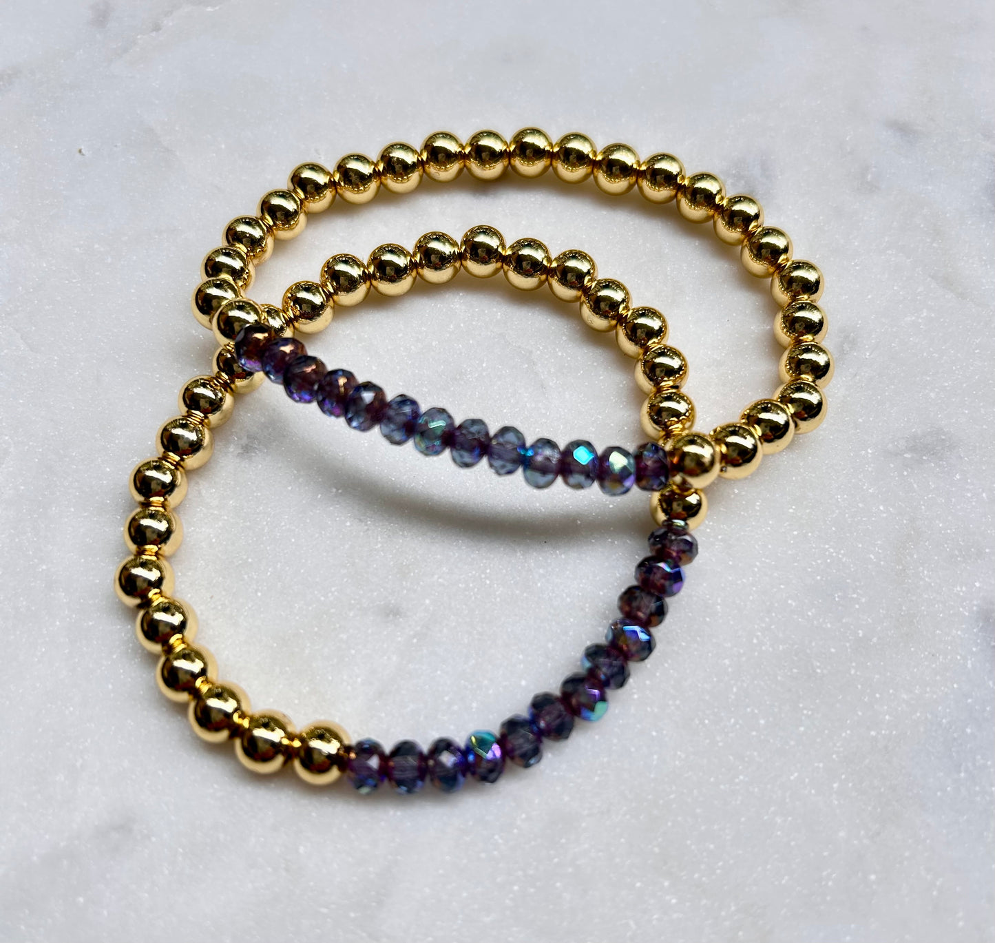 Luxe Beaded Crystal Bracelet: Plum or Navy Glow - Pink Peonies