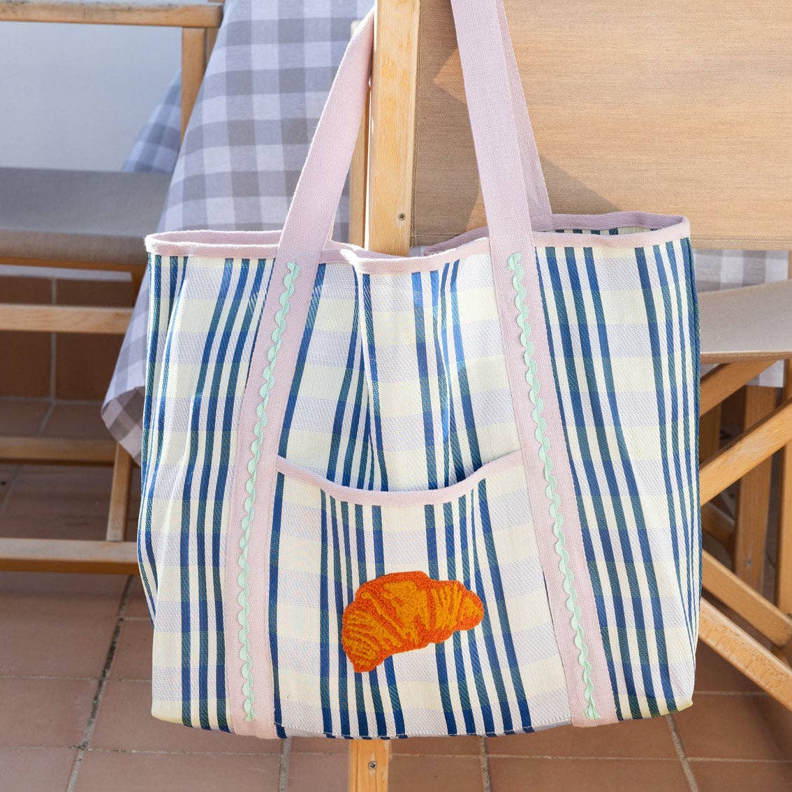 Recycled Plastic Croissant Tote Bag | Spring | Summer | - Pink Peonies