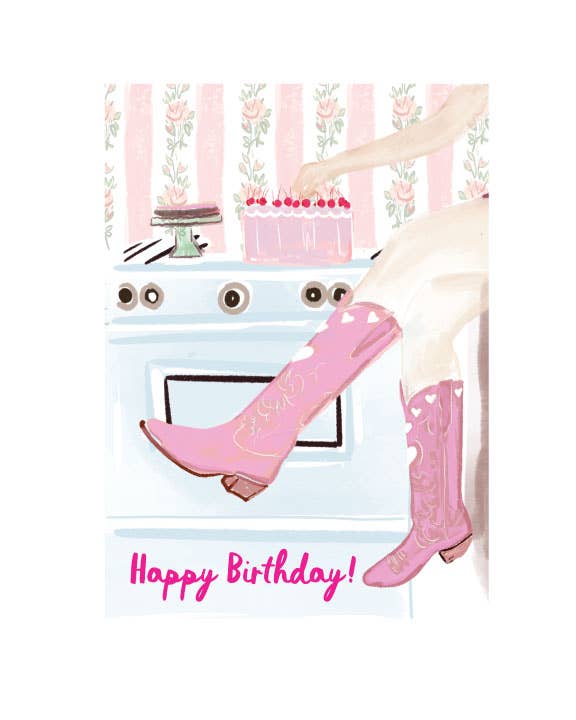 Cowgirl Birthday Card - Pink Peonies