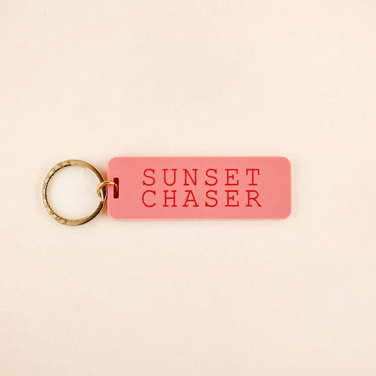 Sunset Chaser Rectangle Keychain - Pink Peonies