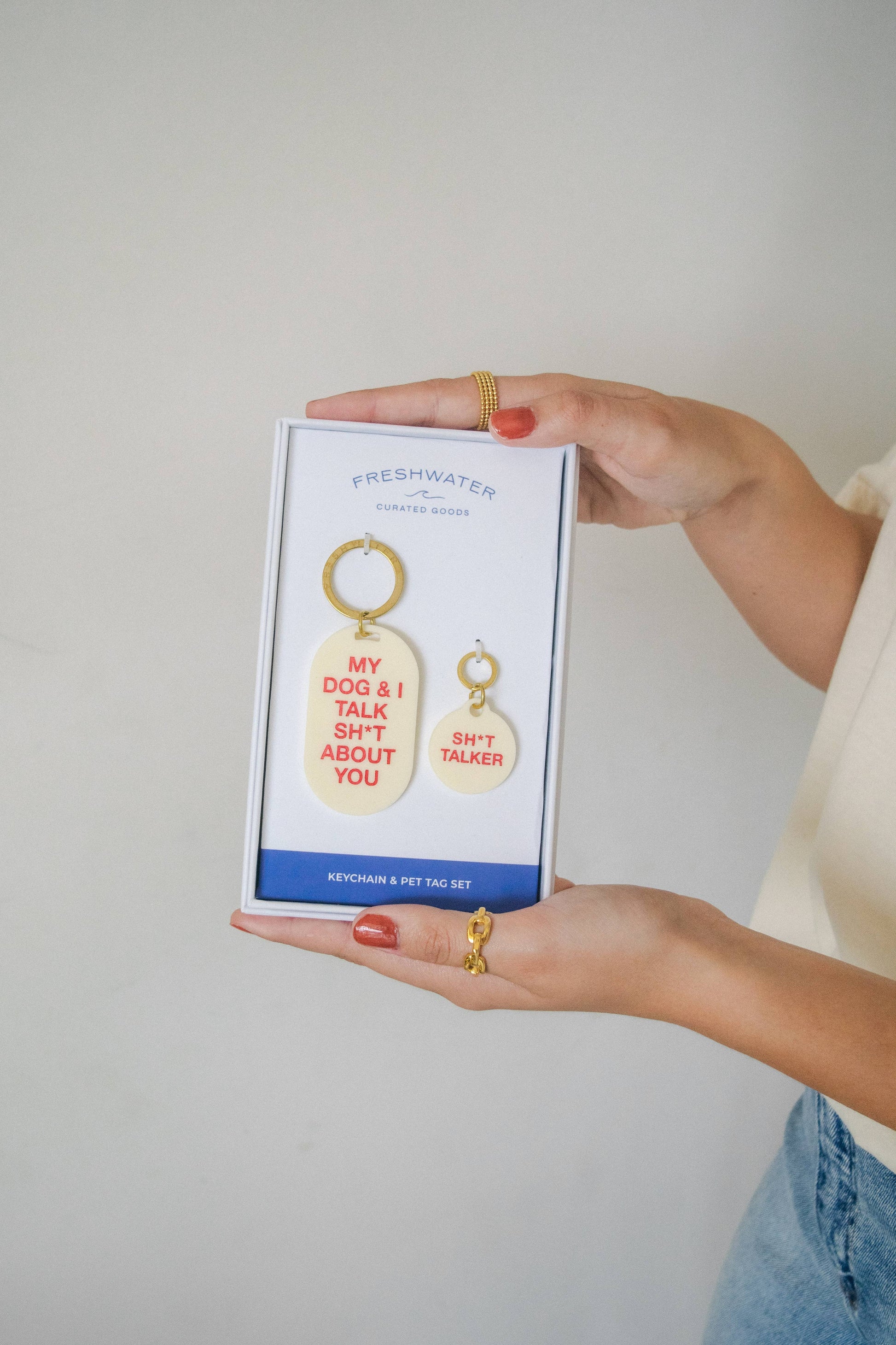 Sh*t Talker Keychain & Pet Tag Gift Set - Pink Peonies