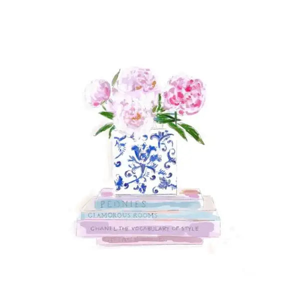 Books & Peonies - Art Print: 8x10 - Pink Peonies
