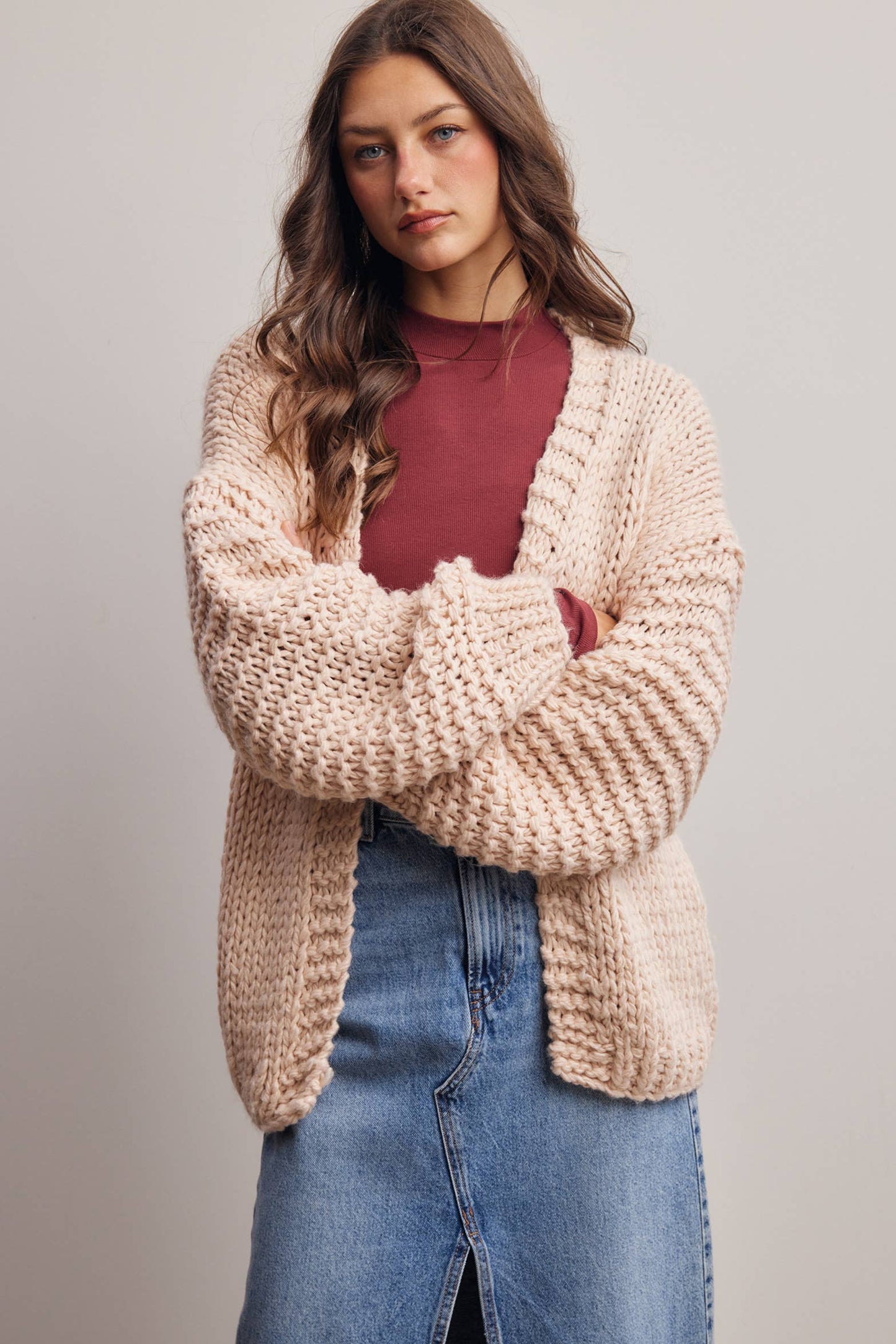 Chunky Knit Heart Back Cardigan