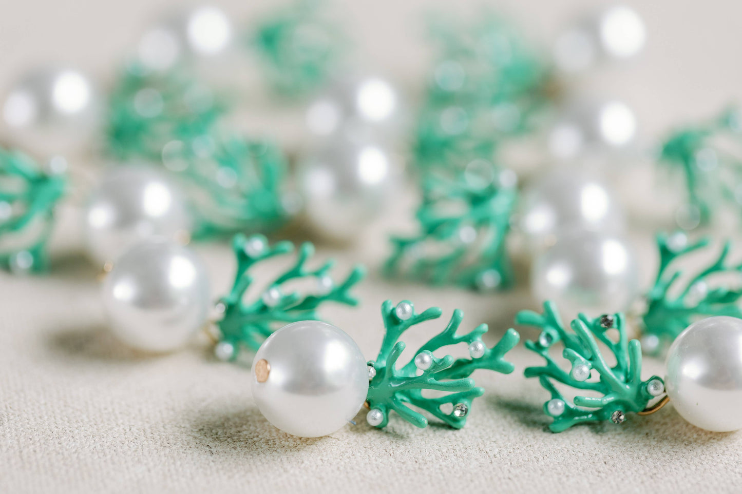 Pearl and Turquoise Coral Mini Statement Earrings - Pink Peonies