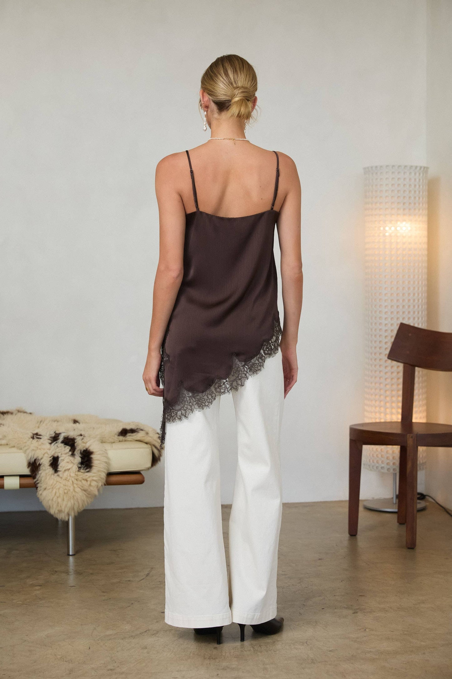 Asymmetrical Satin Lace Trim Cami Tunic