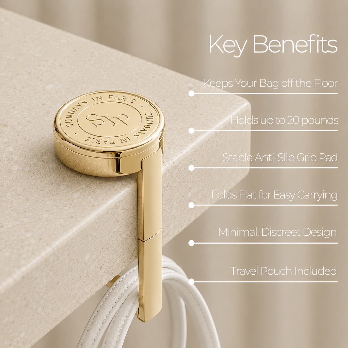 Signature gold purse hook