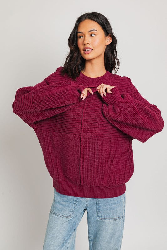 Le Lis Ribbed Knitted Sweater: Wine, Heather Gray or White