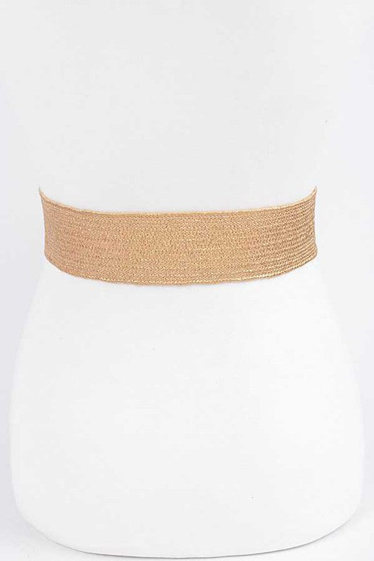 Pearl Buckle Faux Straw Elastic Belt