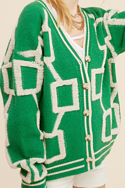 Oversized Reina Cardigan Sweater: Brown, Oatmeal or Green