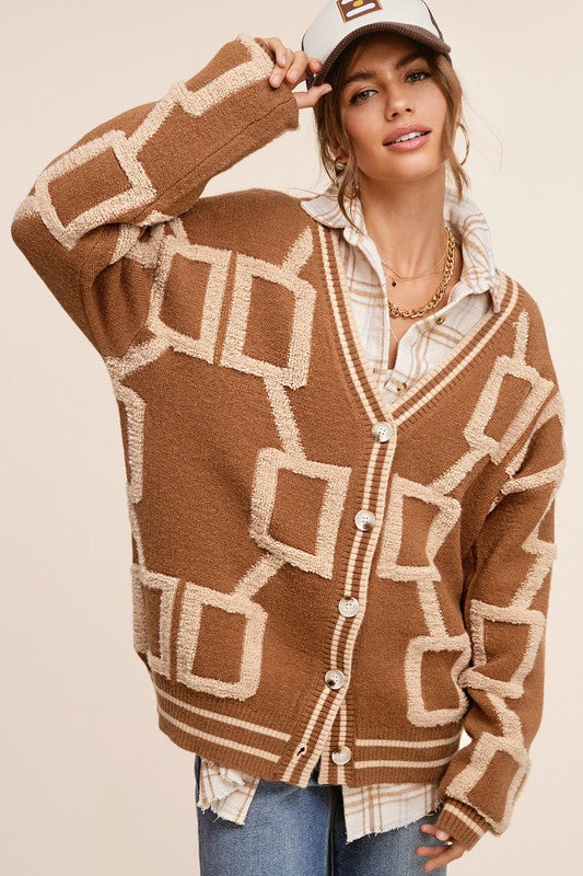 Oversized Reina Cardigan Sweater: Brown, Oatmeal or Green