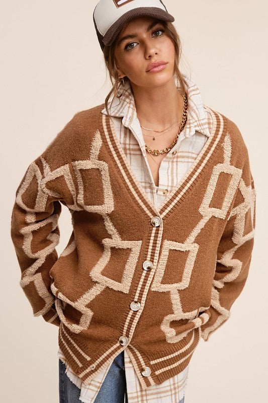 Oversized Reina Cardigan Sweater: Brown, Oatmeal or Green