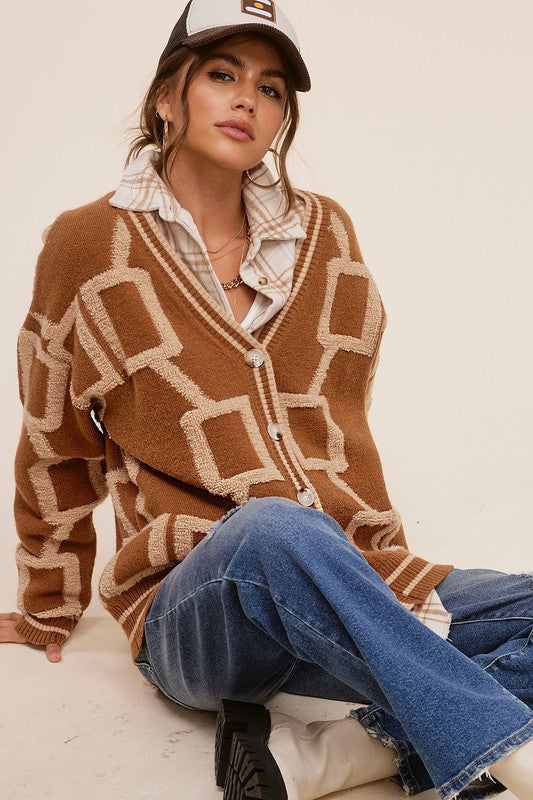 Oversized Reina Cardigan Sweater: Brown, Oatmeal or Green