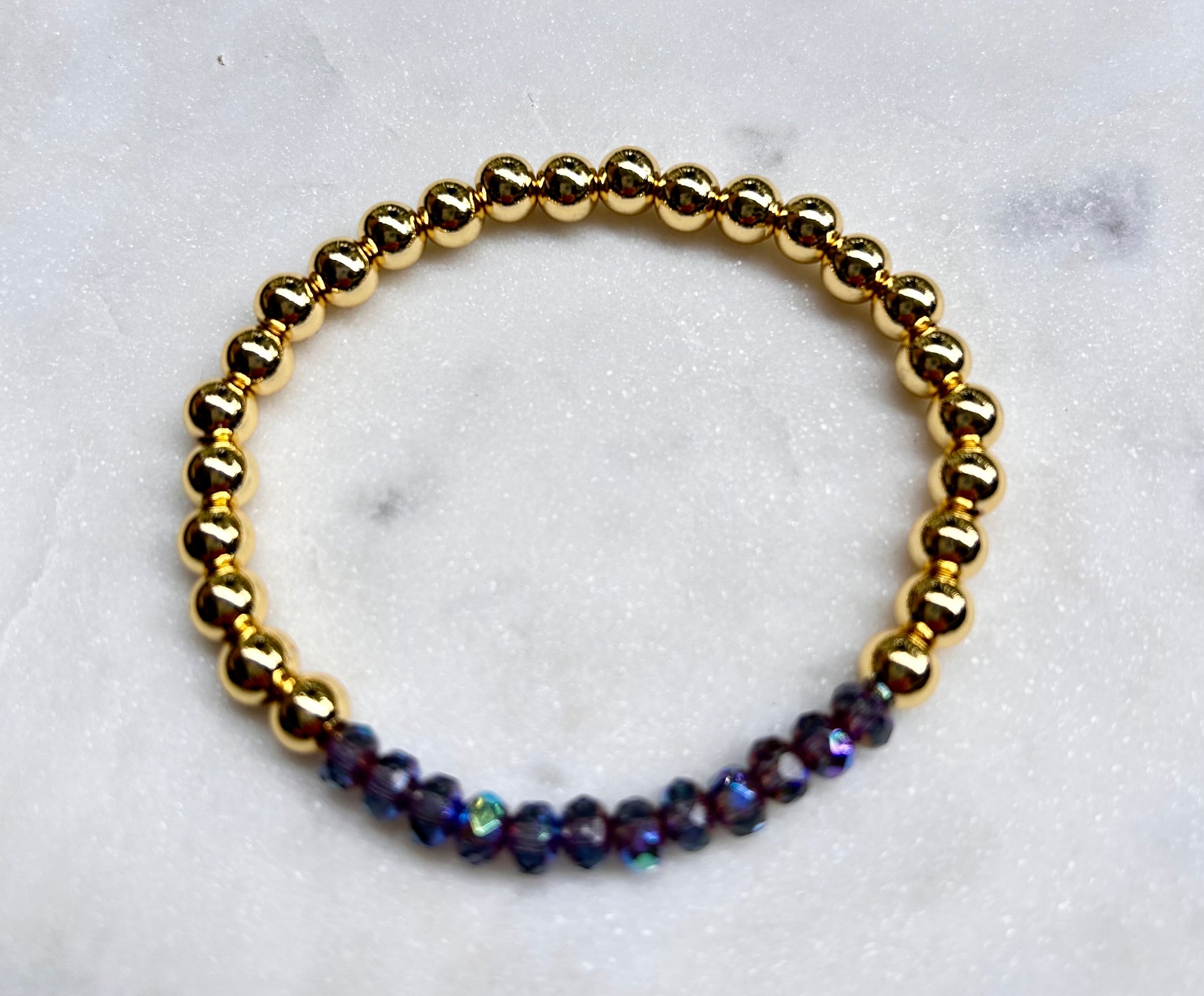 Luxe Beaded Crystal Bracelet: Plum or Navy Glow - Pink Peonies