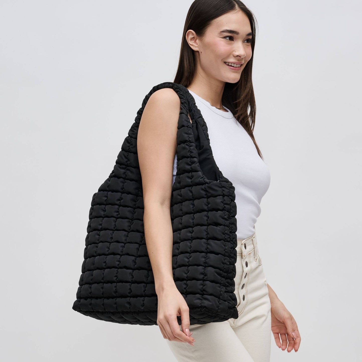 Elevate - Quilted Puffer Nylon Hobo Bag with Cross Body Strap