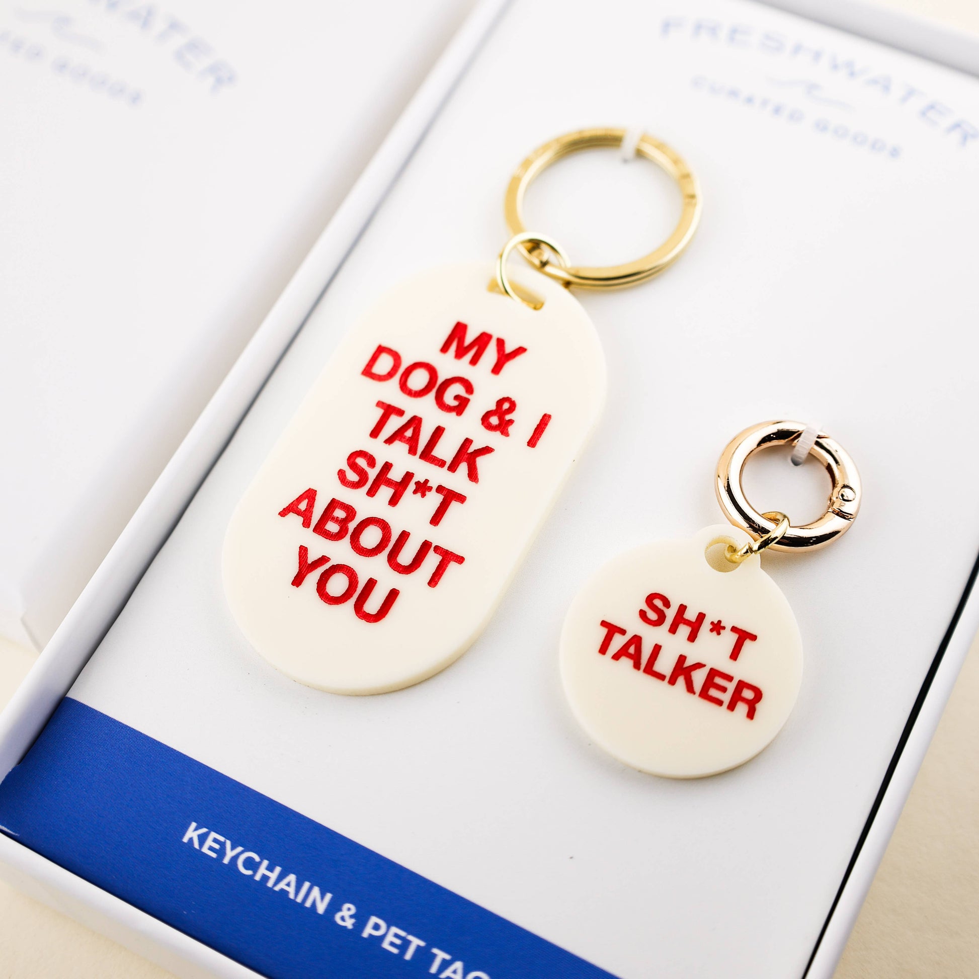 Sh*t Talker Keychain & Pet Tag Gift Set - Pink Peonies