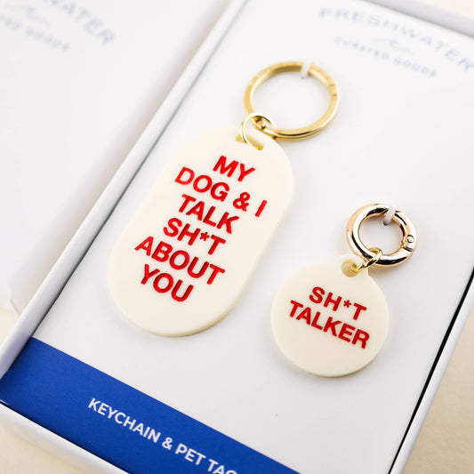 Sh*t Talker Keychain & Pet Tag Gift Set - Pink Peonies